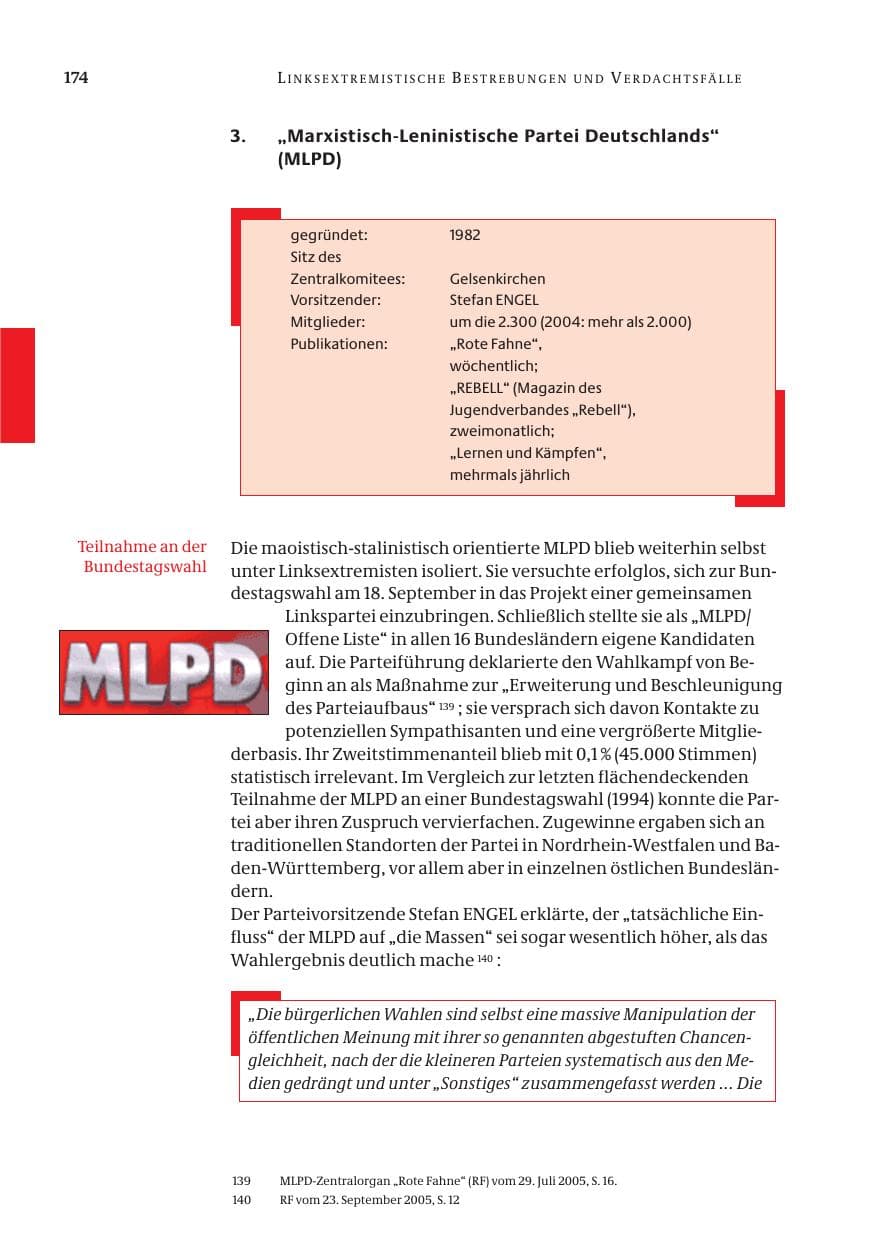 Seite 175 des Verfassungsschutzbericht 2005 Bund
