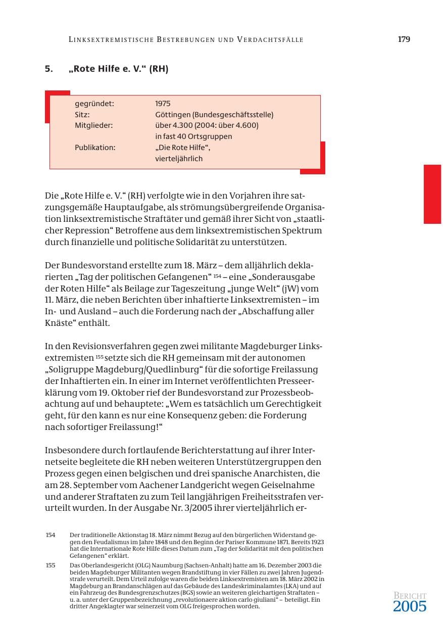 Seite 180 des Verfassungsschutzbericht 2005 Bund