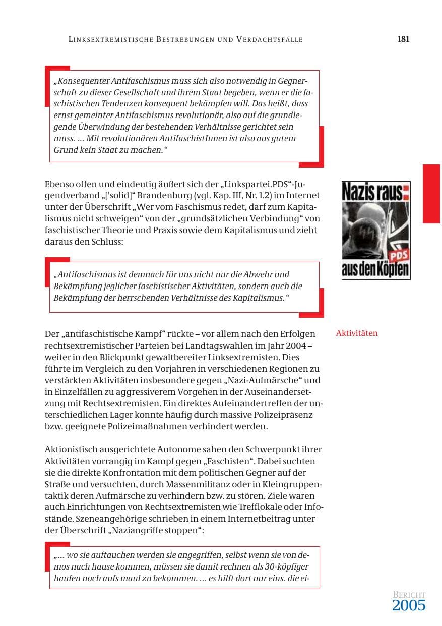 Seite 182 des Verfassungsschutzbericht 2005 Bund
