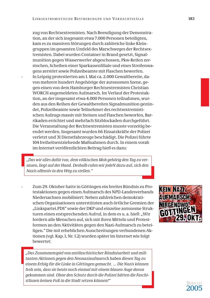 Seite 184 des Verfassungsschutzbericht 2005 Bund