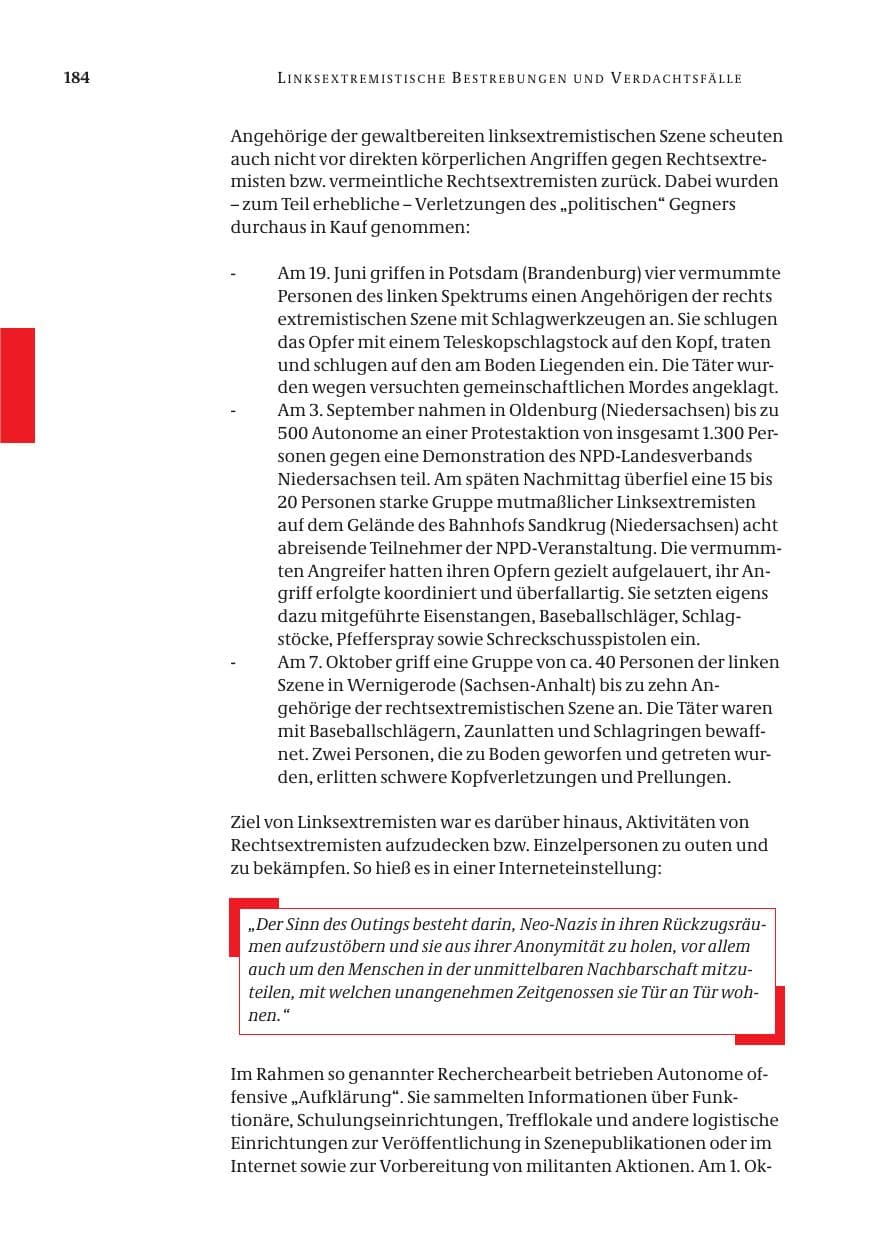 Seite 185 des Verfassungsschutzbericht 2005 Bund