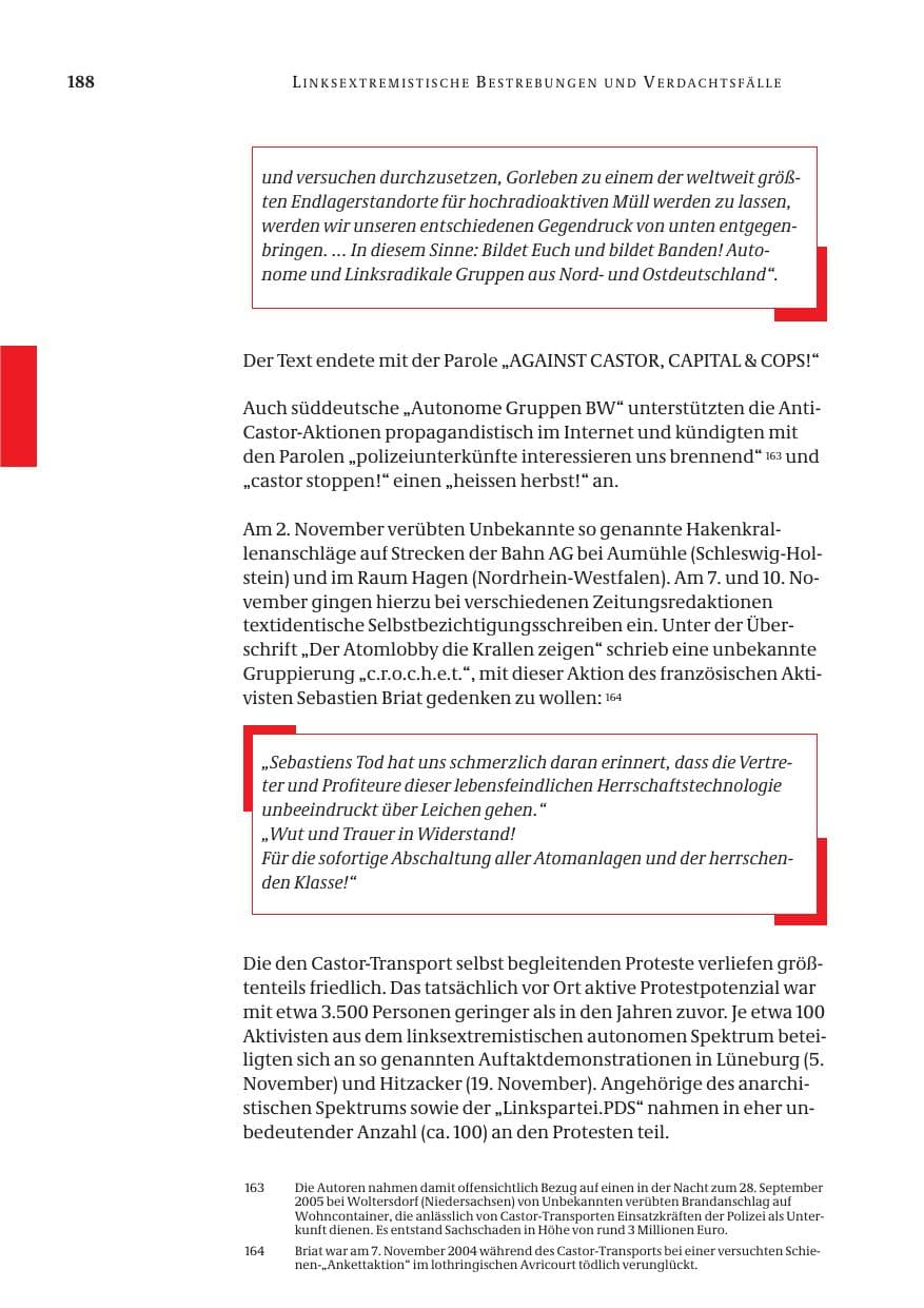 Seite 189 des Verfassungsschutzbericht 2005 Bund