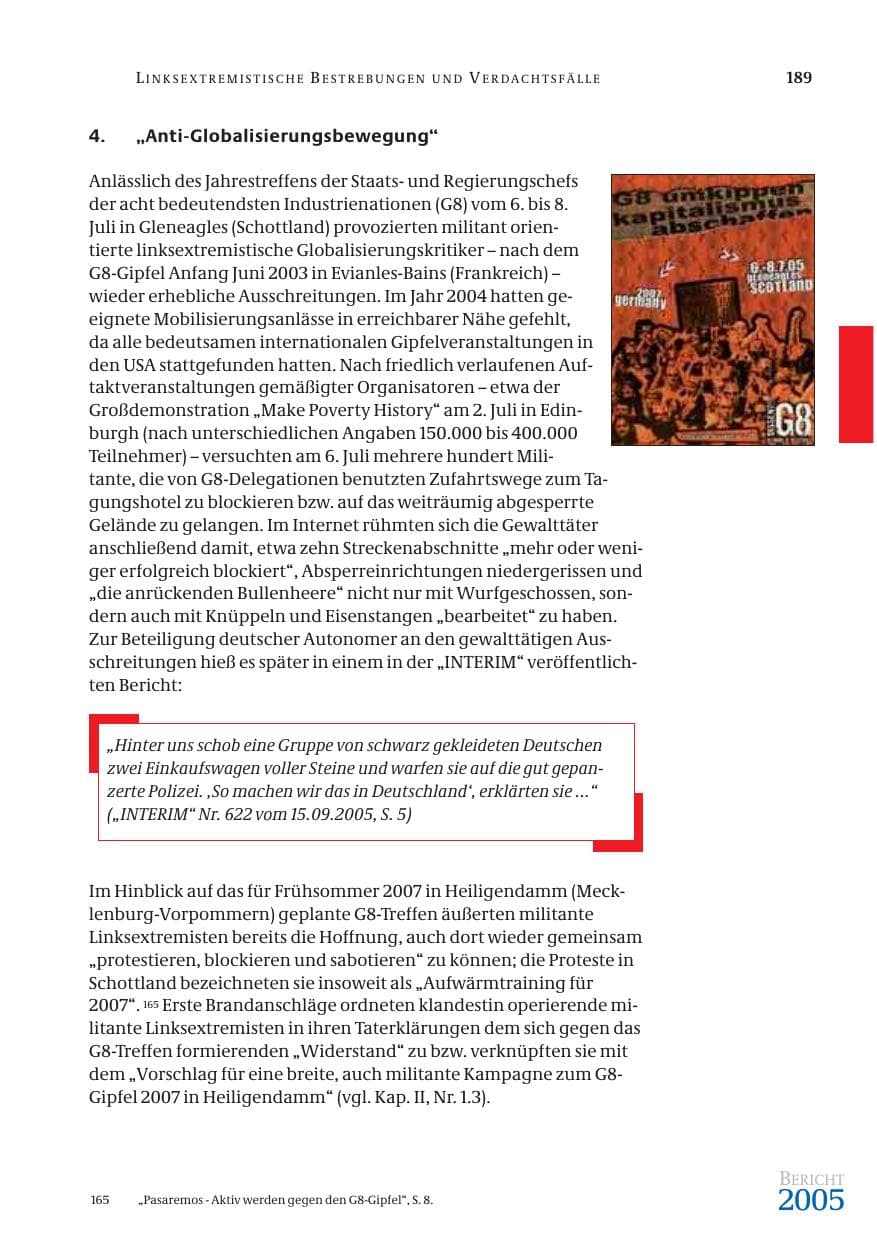 Seite 190 des Verfassungsschutzbericht 2005 Bund