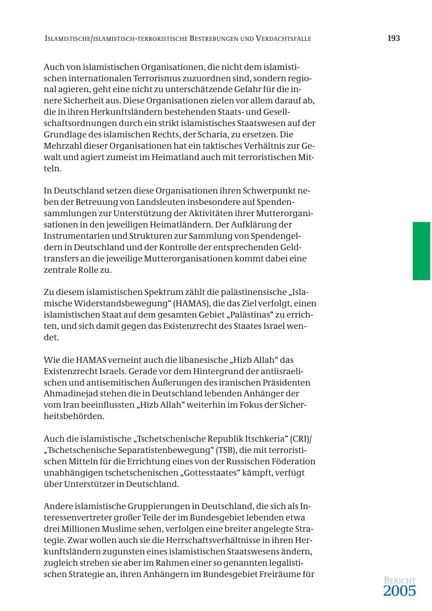 Seite 194 des Verfassungsschutzbericht 2005 Bund