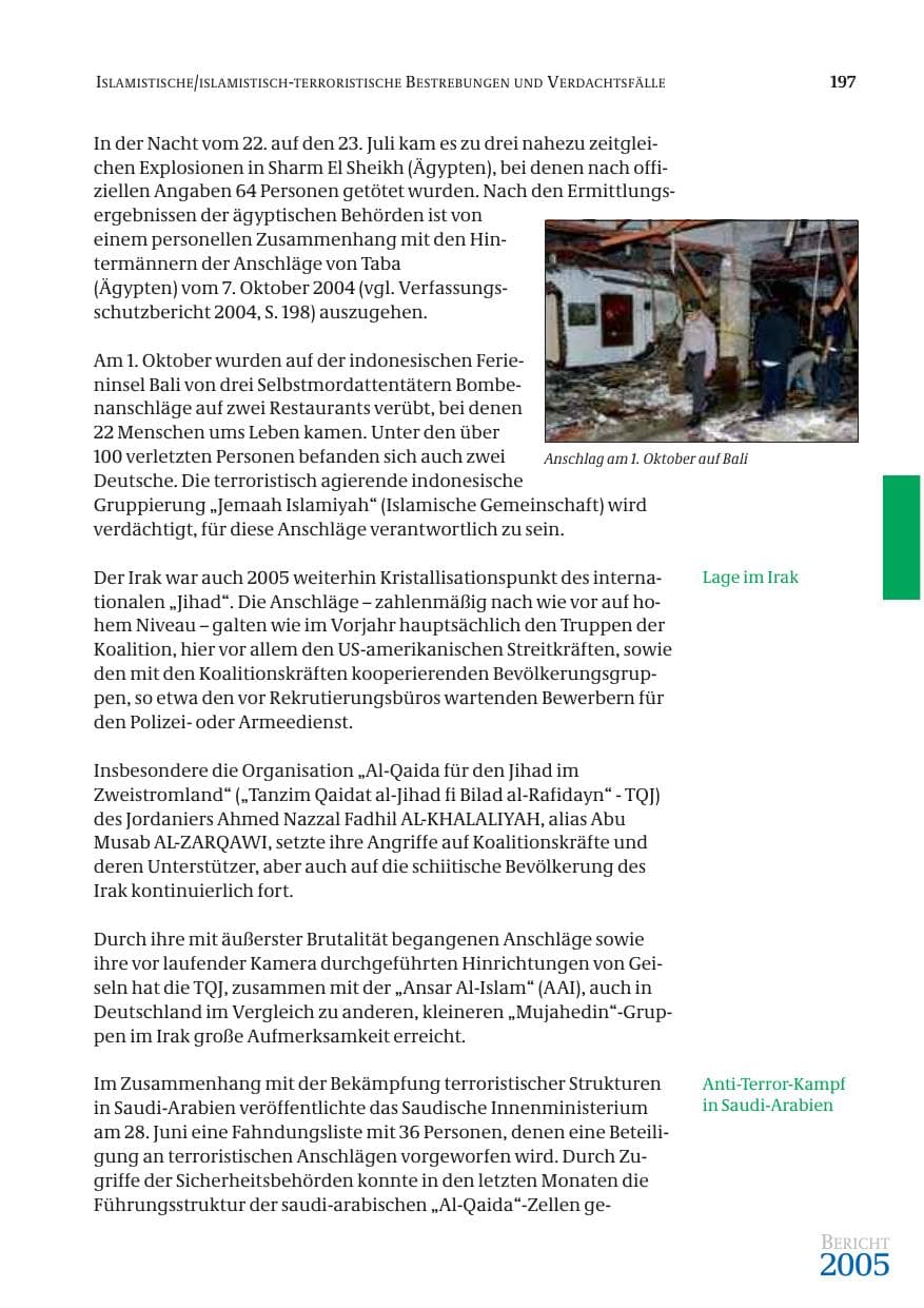 Seite 198 des Verfassungsschutzbericht 2005 Bund