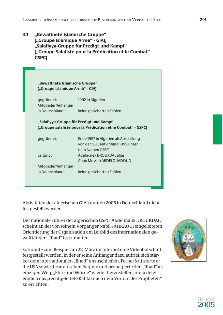 Seite 202 des Verfassungsschutzbericht 2005 Bund