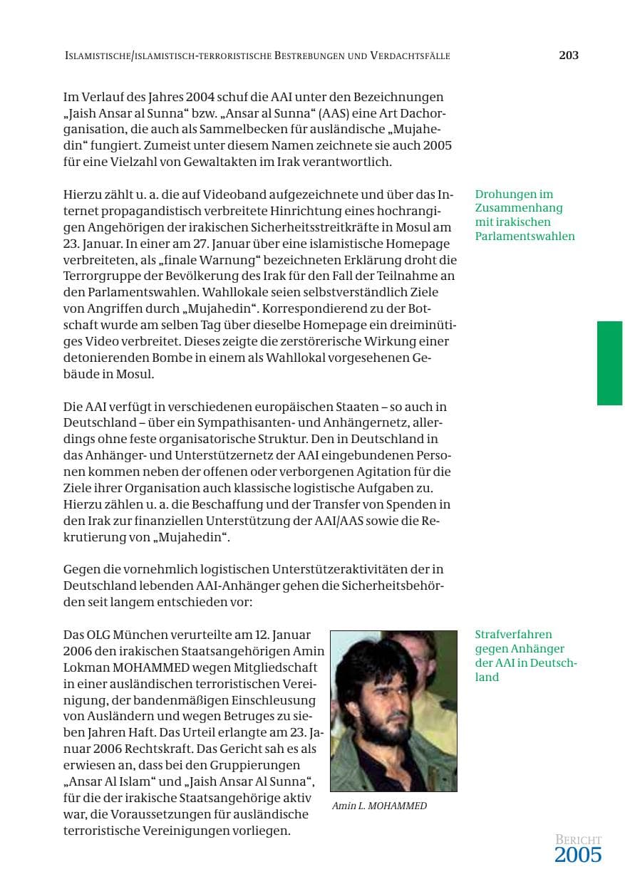 Seite 204 des Verfassungsschutzbericht 2005 Bund