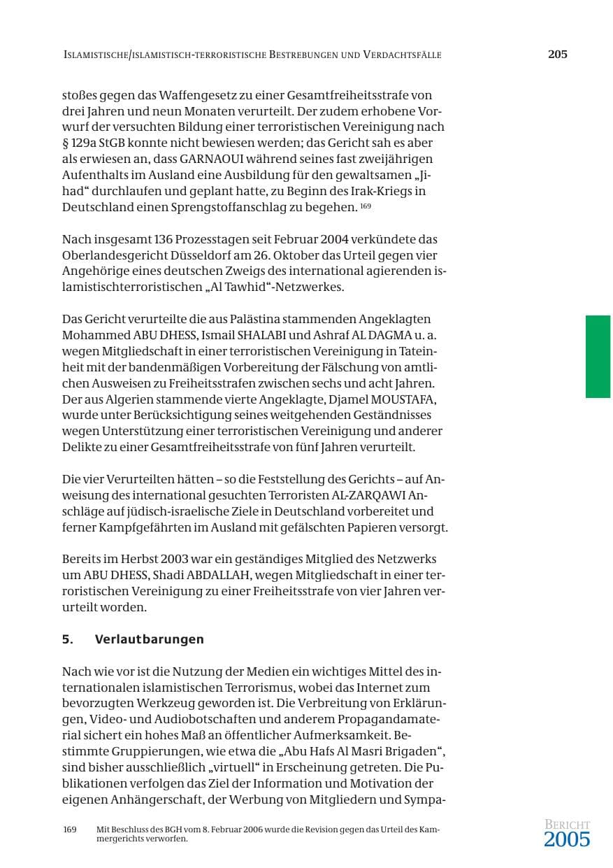 Seite 206 des Verfassungsschutzbericht 2005 Bund