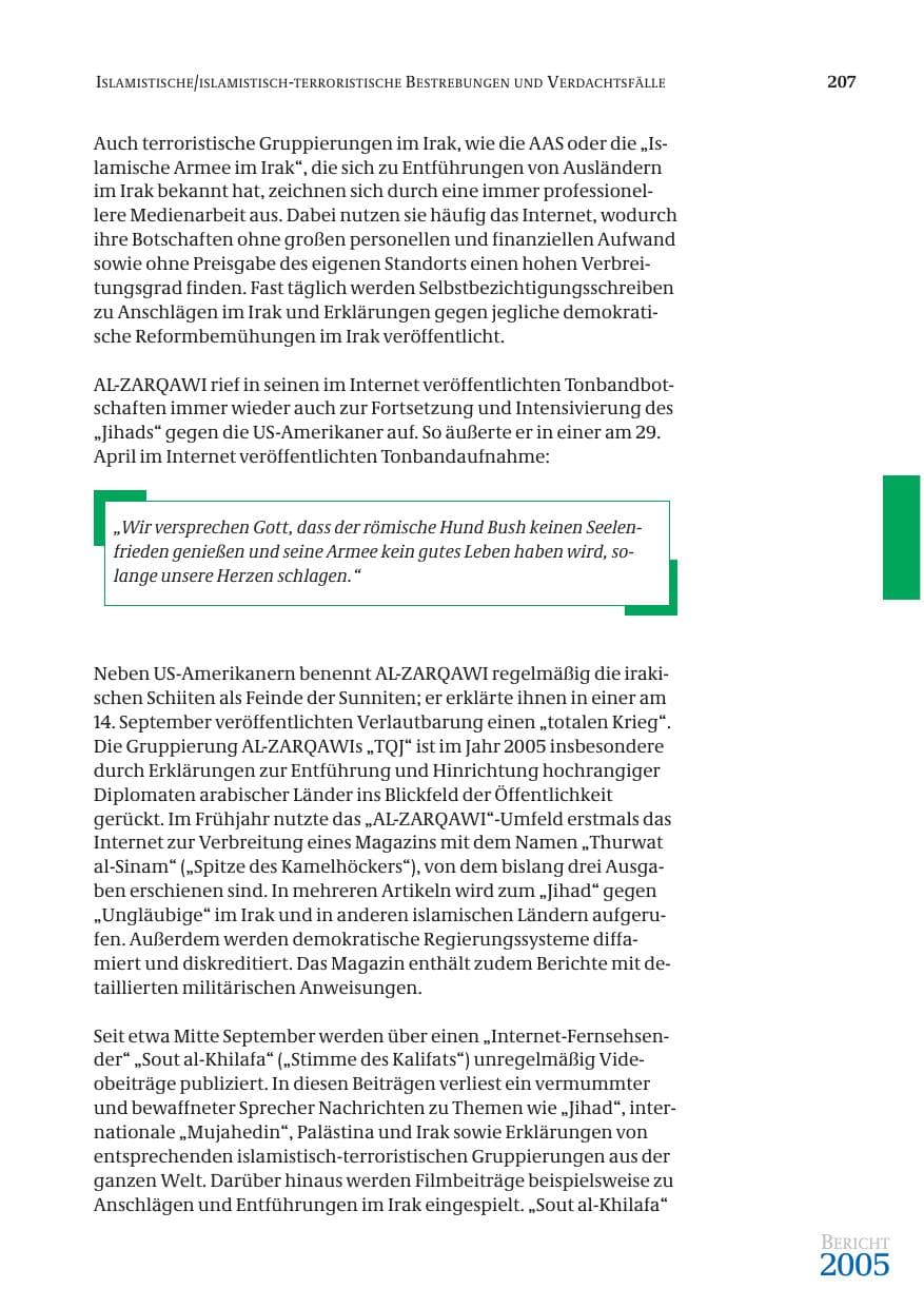 Seite 208 des Verfassungsschutzbericht 2005 Bund