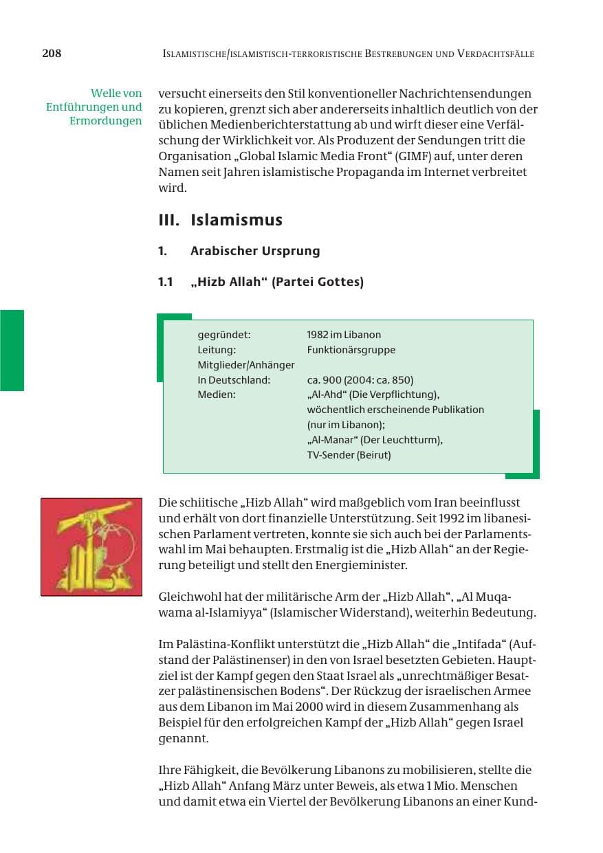Seite 209 des Verfassungsschutzbericht 2005 Bund