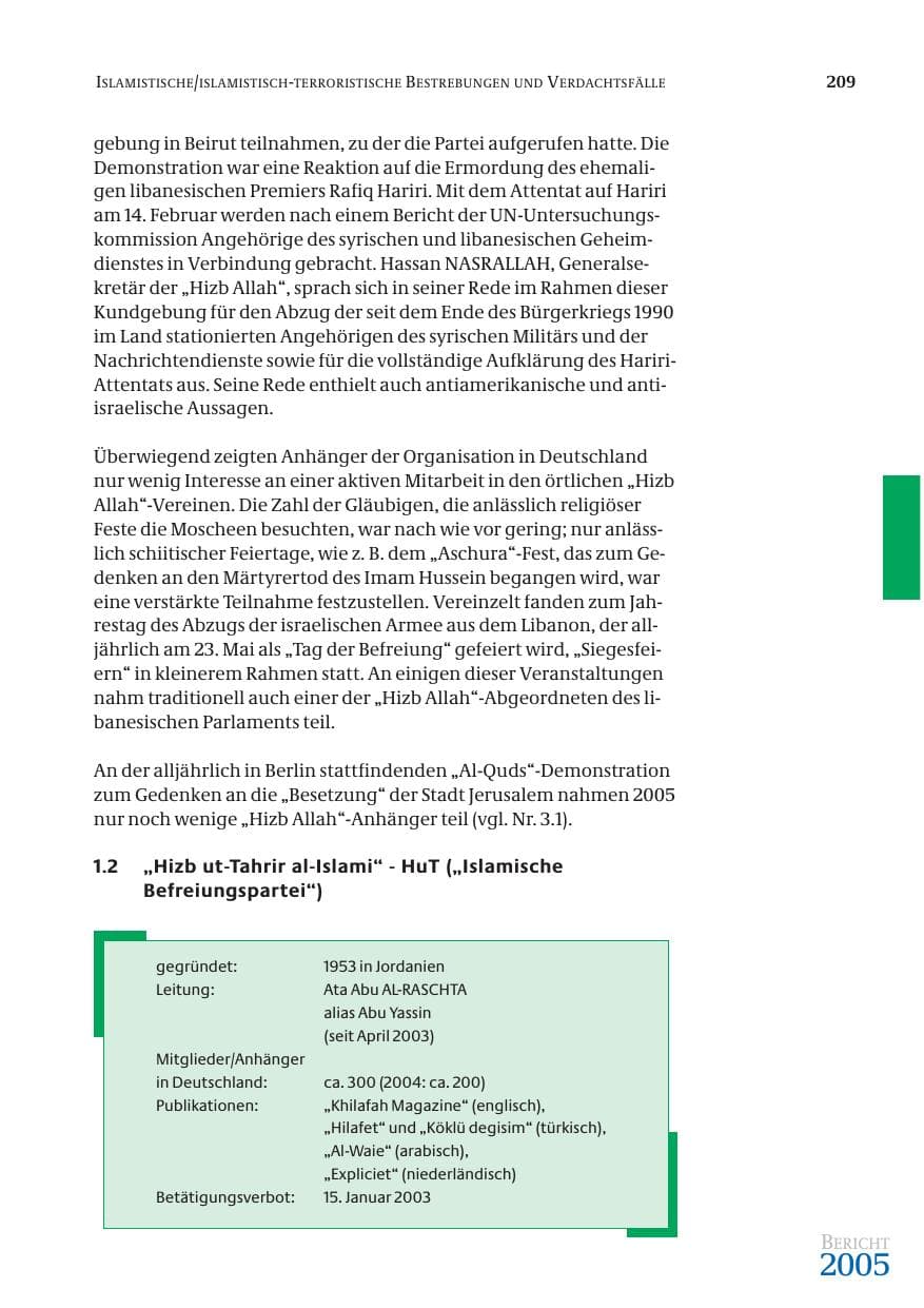 Seite 210 des Verfassungsschutzbericht 2005 Bund