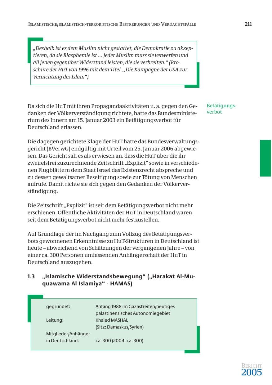 Seite 212 des Verfassungsschutzbericht 2005 Bund