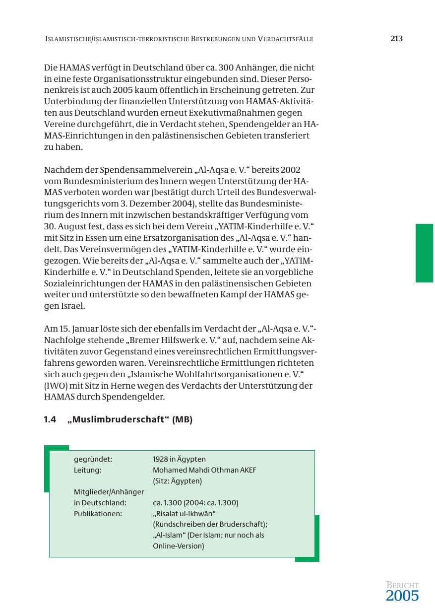 Seite 214 des Verfassungsschutzbericht 2005 Bund