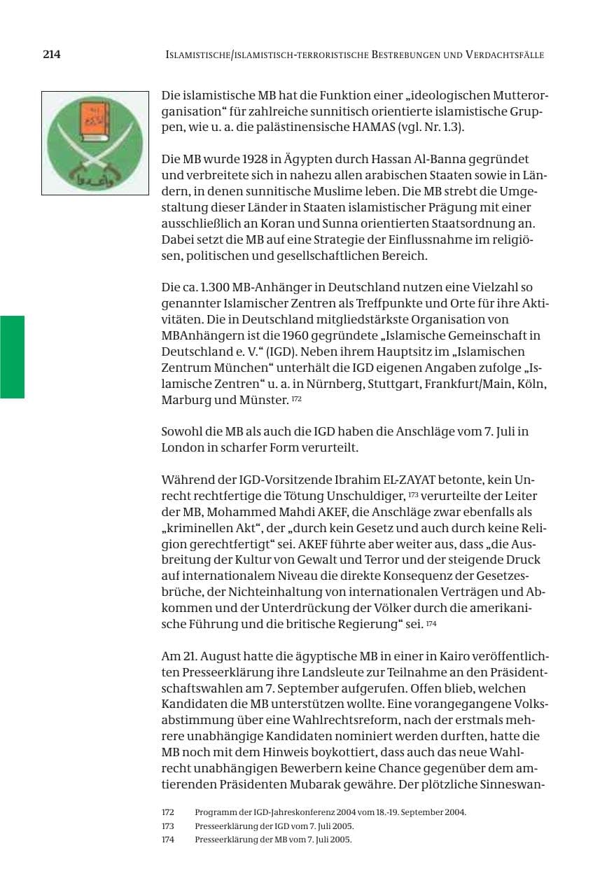 Seite 215 des Verfassungsschutzbericht 2005 Bund