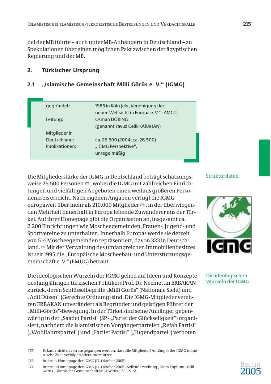 Seite 216 des Verfassungsschutzbericht 2005 Bund