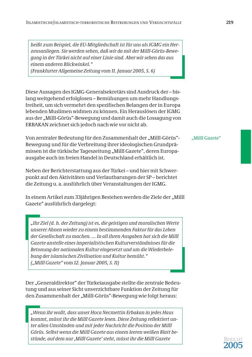 Seite 220 des Verfassungsschutzbericht 2005 Bund