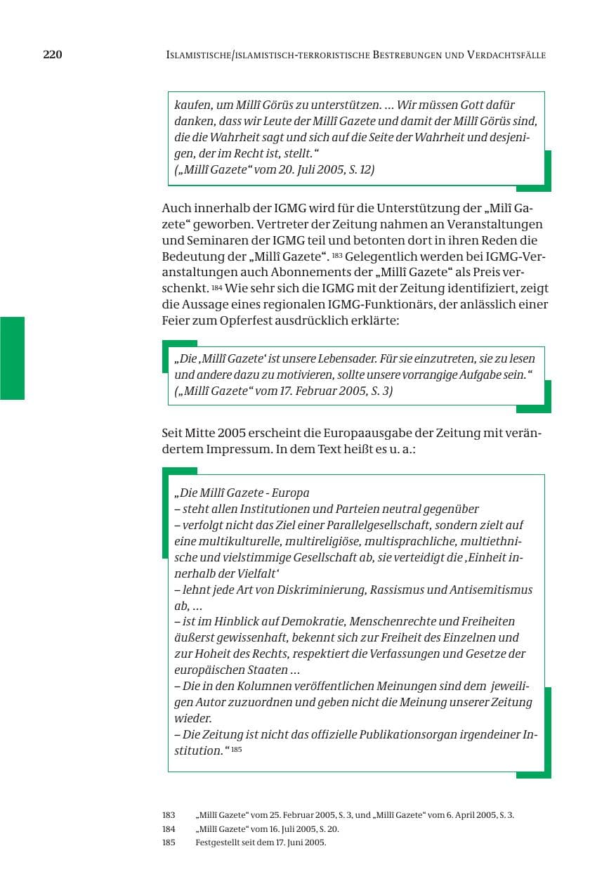 Seite 221 des Verfassungsschutzbericht 2005 Bund