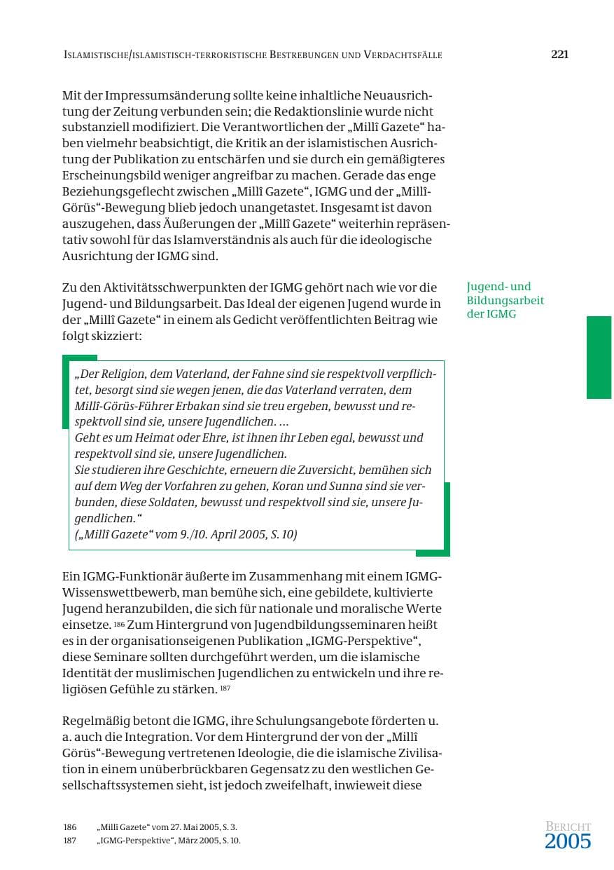 Seite 222 des Verfassungsschutzbericht 2005 Bund