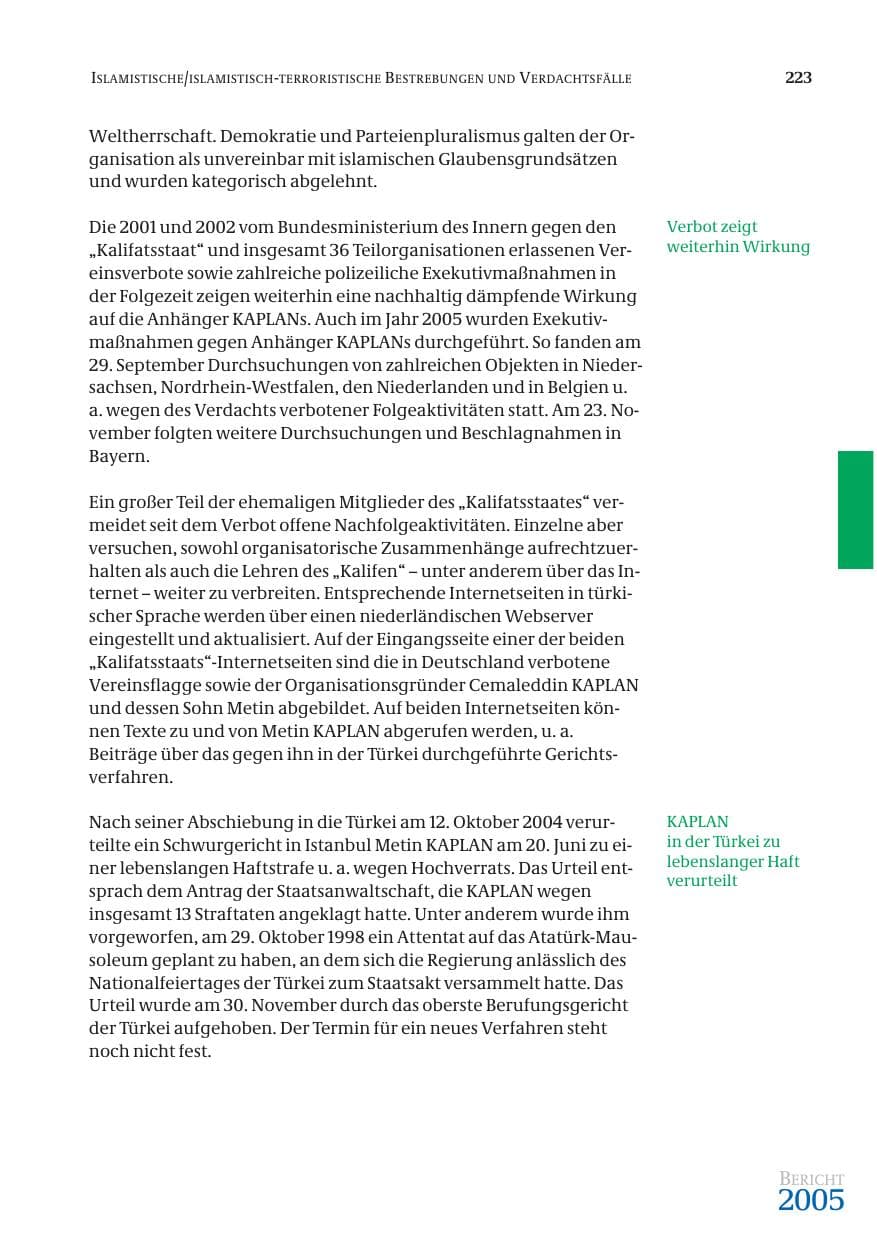 Seite 224 des Verfassungsschutzbericht 2005 Bund