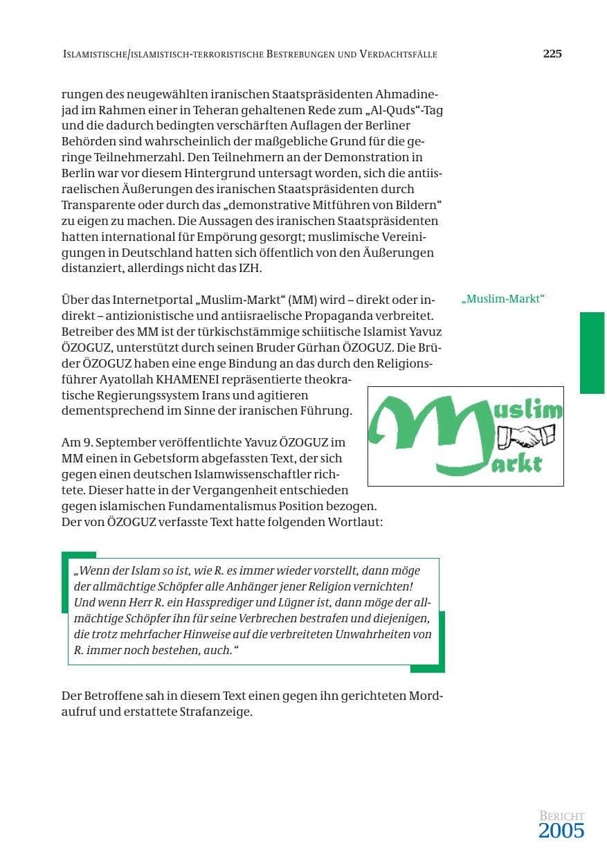 Seite 226 des Verfassungsschutzbericht 2005 Bund