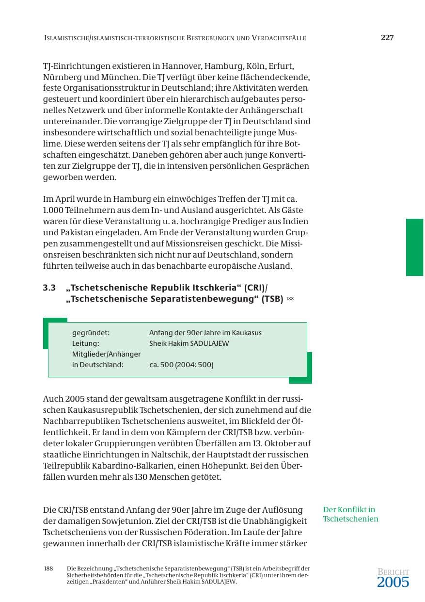 Seite 228 des Verfassungsschutzbericht 2005 Bund