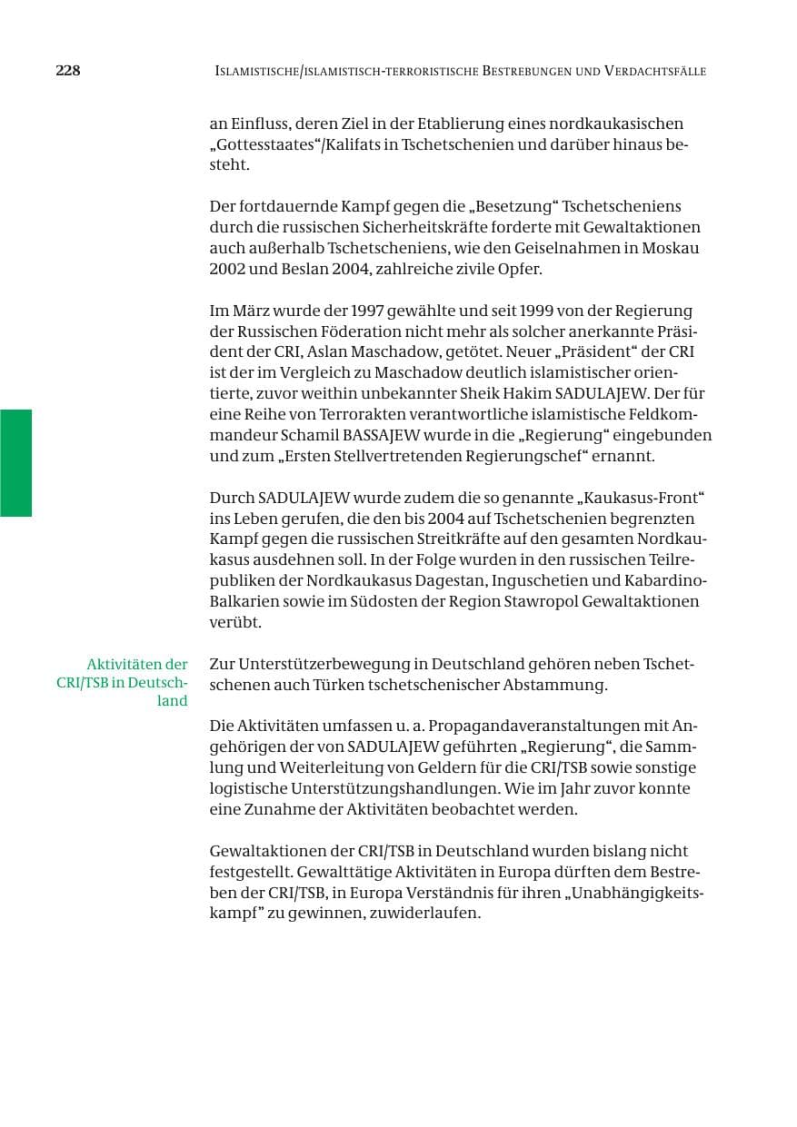 Seite 229 des Verfassungsschutzbericht 2005 Bund