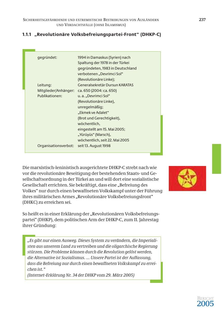 Seite 238 des Verfassungsschutzbericht 2005 Bund