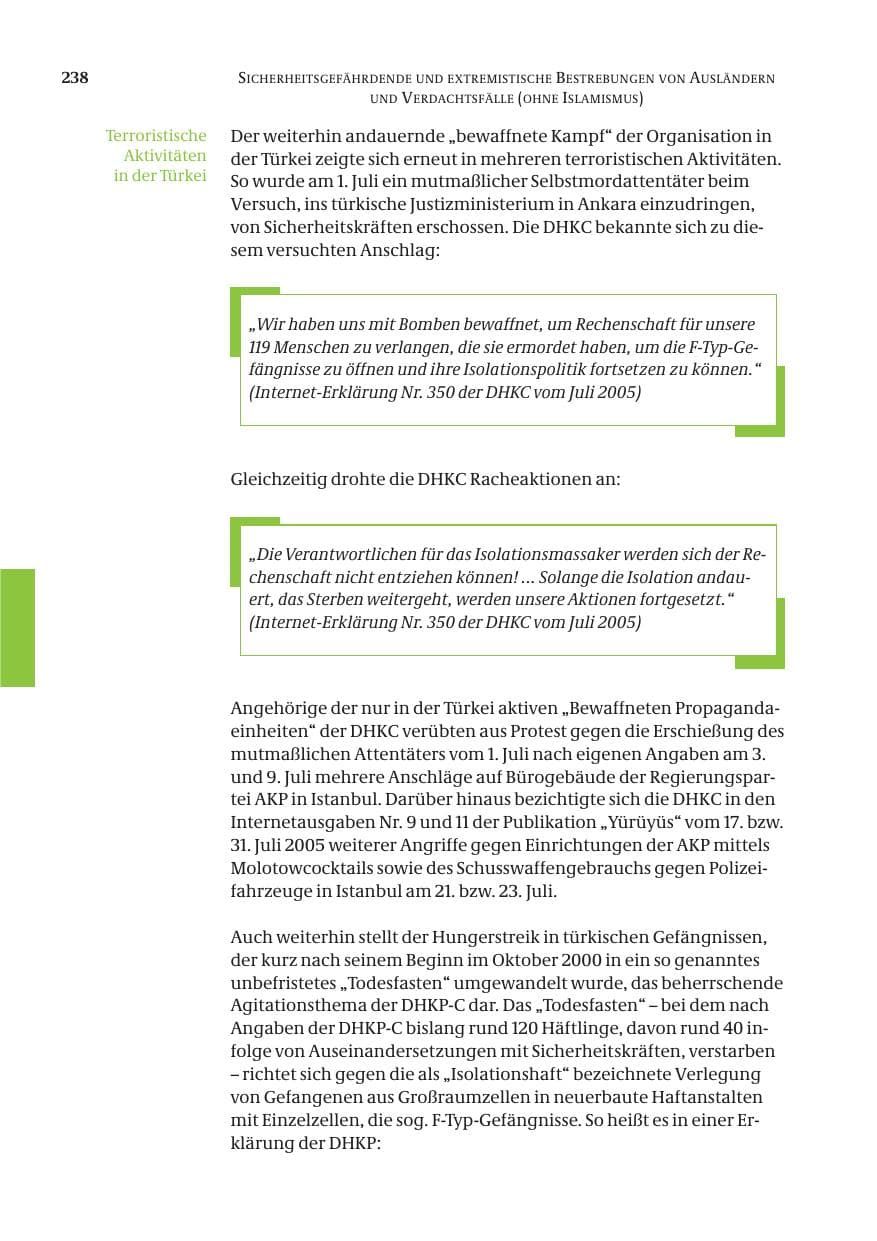 Seite 239 des Verfassungsschutzbericht 2005 Bund