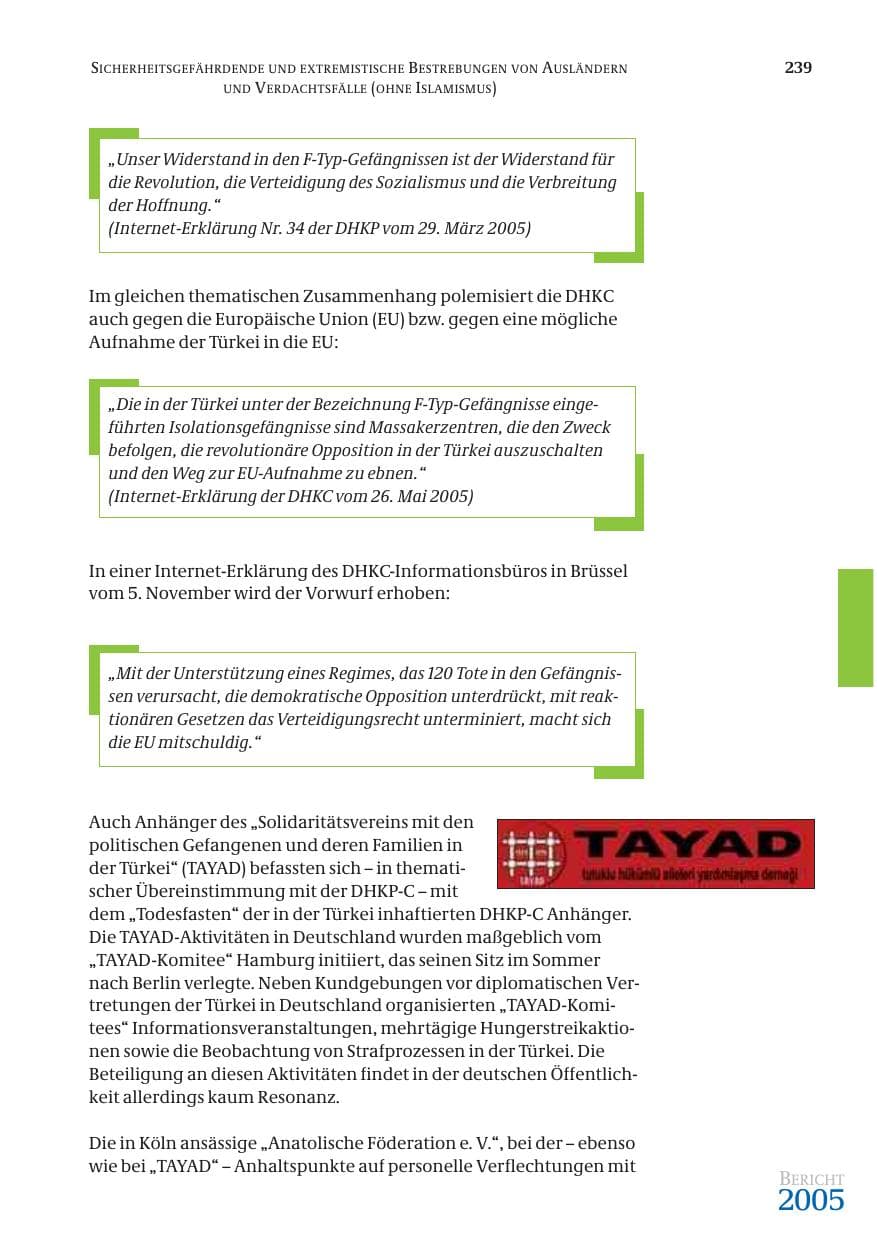 Seite 240 des Verfassungsschutzbericht 2005 Bund
