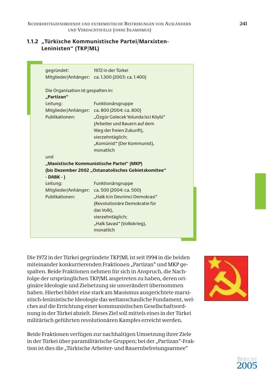 Seite 242 des Verfassungsschutzbericht 2005 Bund