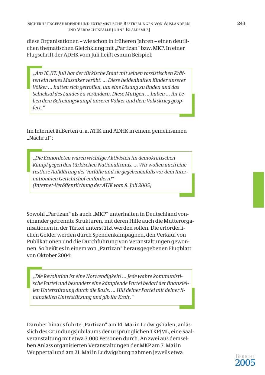 Seite 244 des Verfassungsschutzbericht 2005 Bund