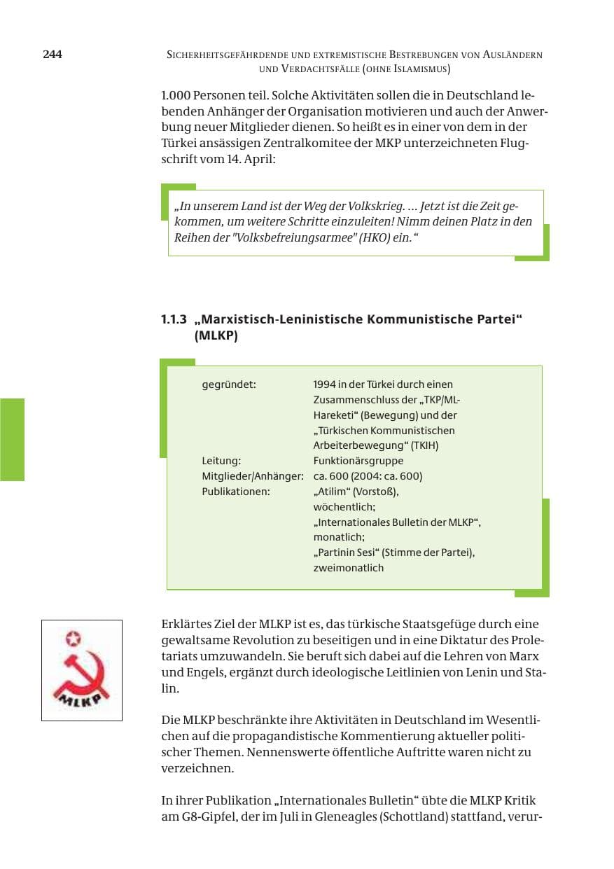 Seite 245 des Verfassungsschutzbericht 2005 Bund