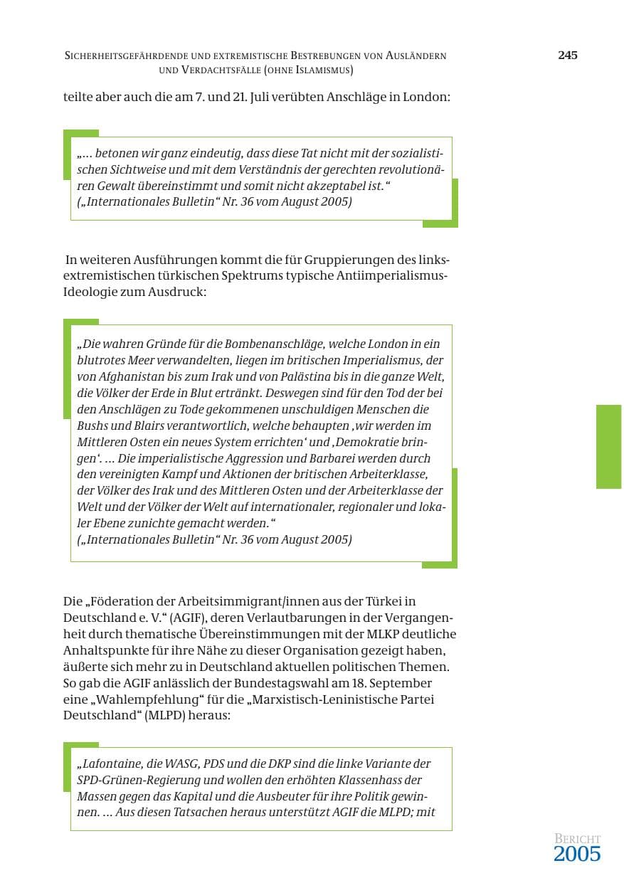 Seite 246 des Verfassungsschutzbericht 2005 Bund