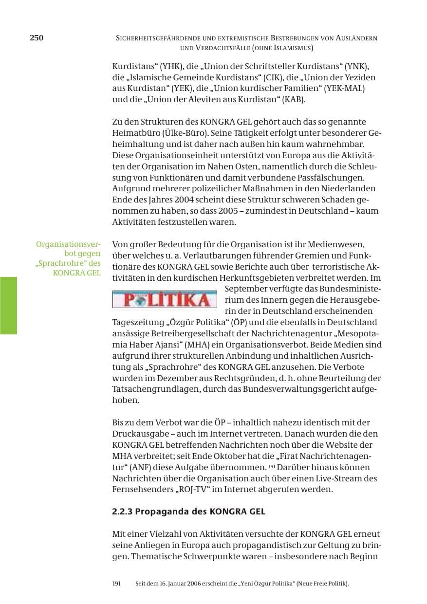 Seite 251 des Verfassungsschutzbericht 2005 Bund