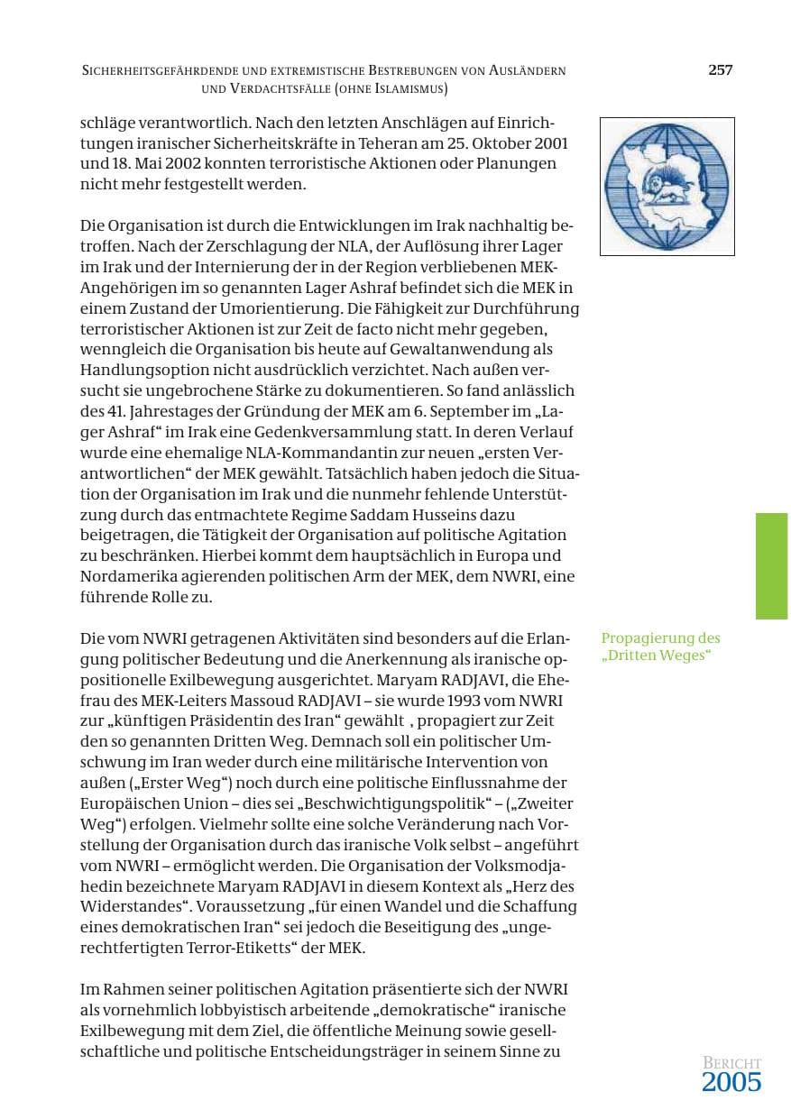 Seite 258 des Verfassungsschutzbericht 2005 Bund