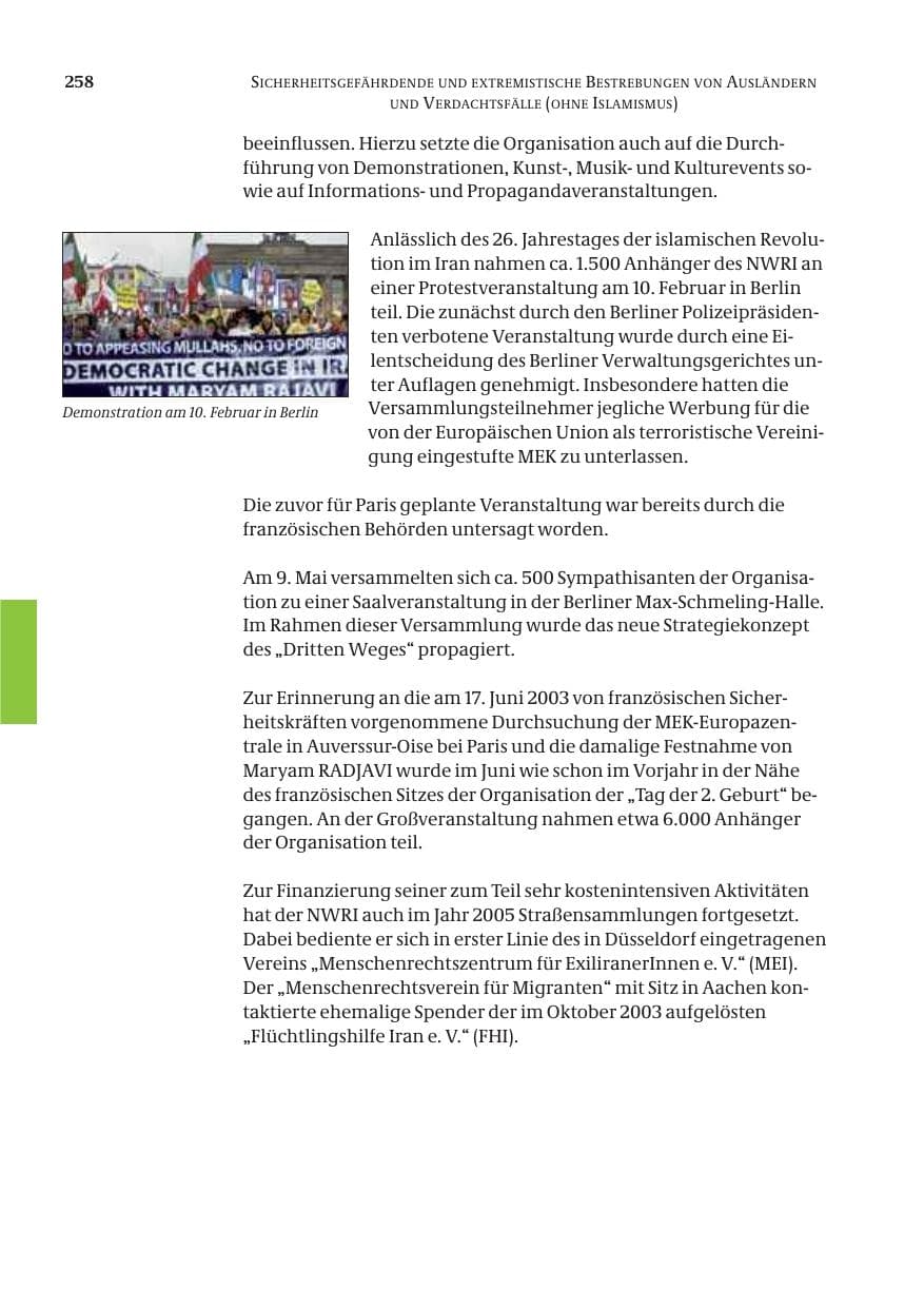 Seite 259 des Verfassungsschutzbericht 2005 Bund