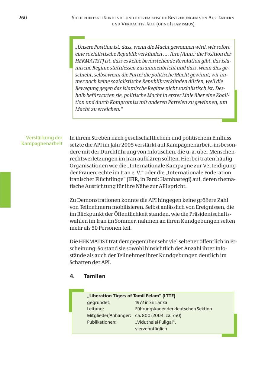 Seite 261 des Verfassungsschutzbericht 2005 Bund