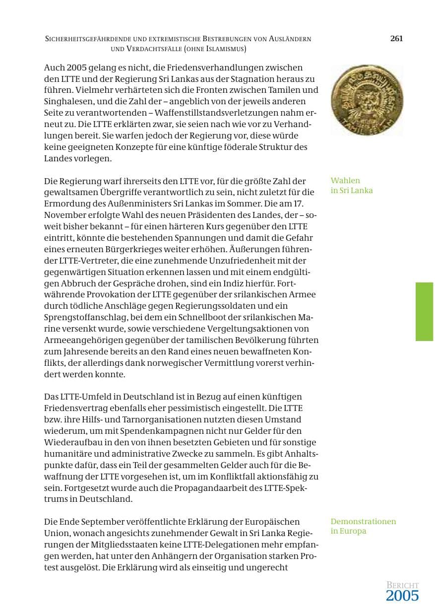 Seite 262 des Verfassungsschutzbericht 2005 Bund