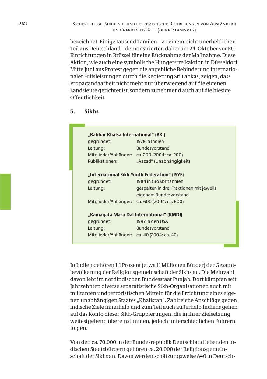 Seite 263 des Verfassungsschutzbericht 2005 Bund