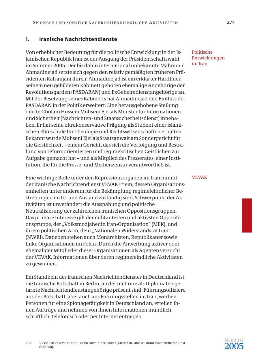Seite 278 des Verfassungsschutzbericht 2005 Bund