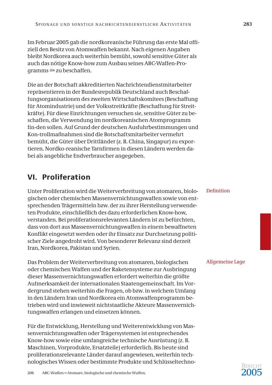 Seite 284 des Verfassungsschutzbericht 2005 Bund