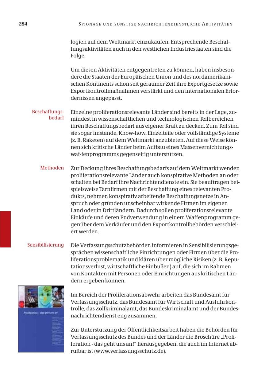 Seite 285 des Verfassungsschutzbericht 2005 Bund
