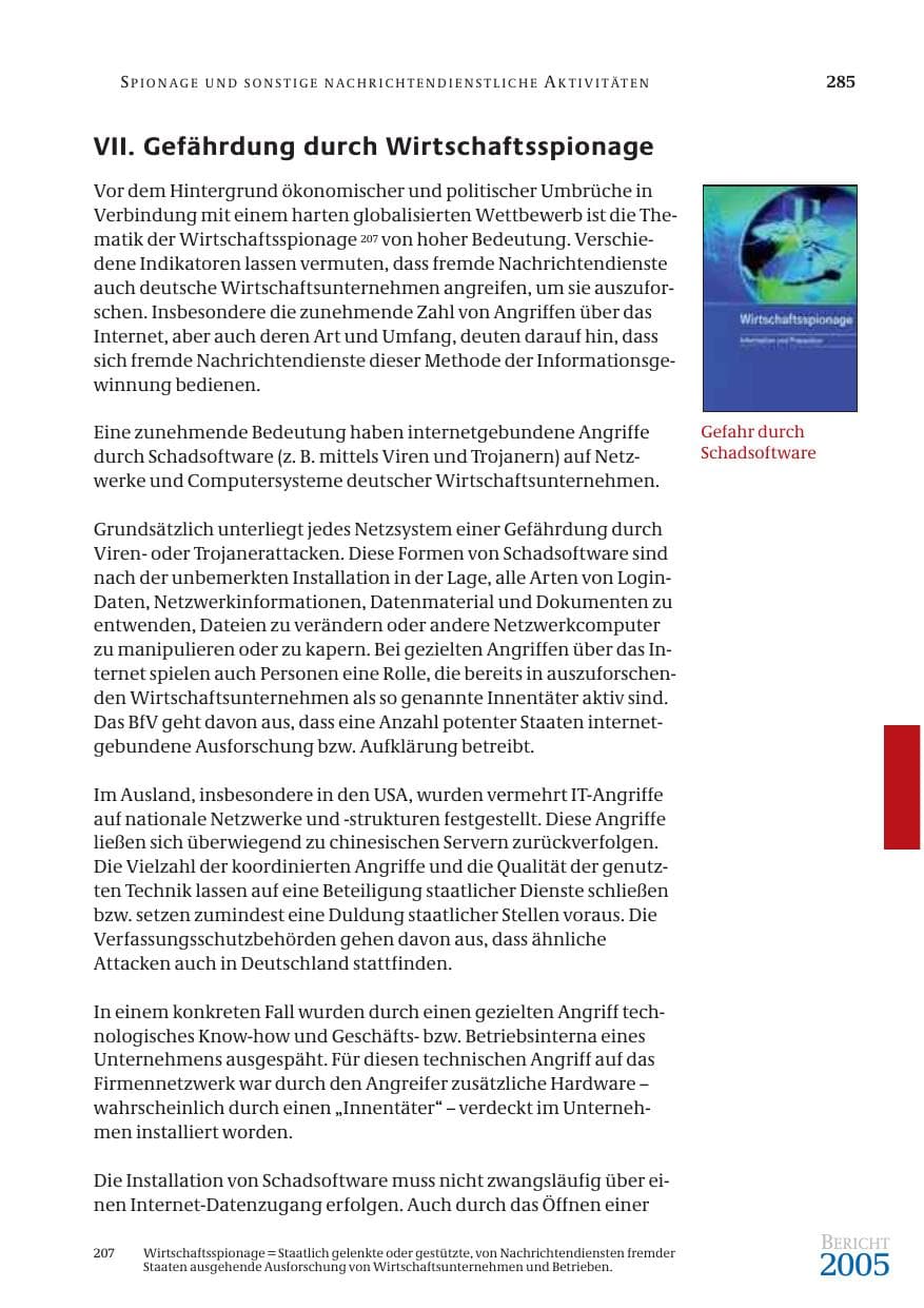 Seite 286 des Verfassungsschutzbericht 2005 Bund