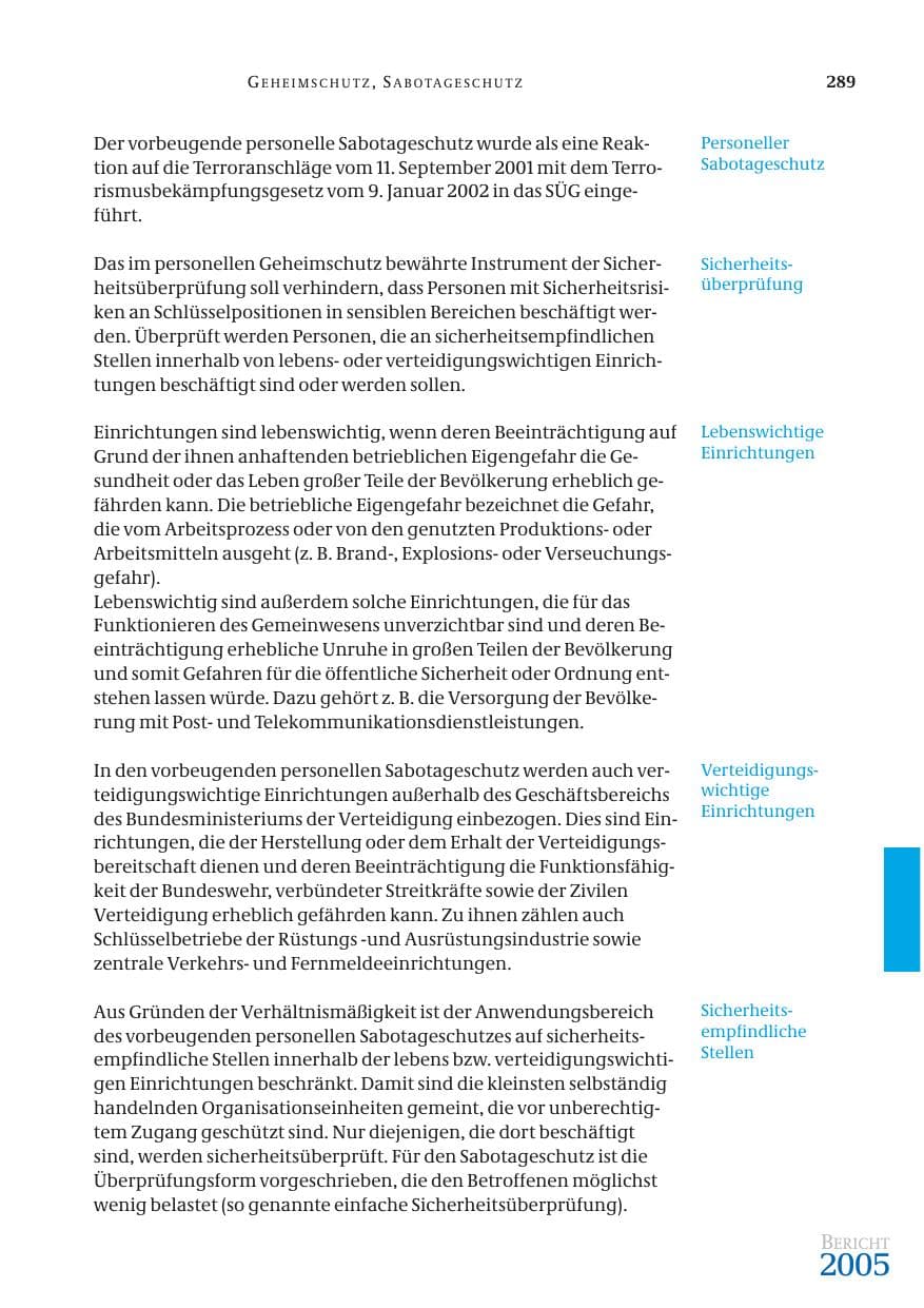 Seite 290 des Verfassungsschutzbericht 2005 Bund