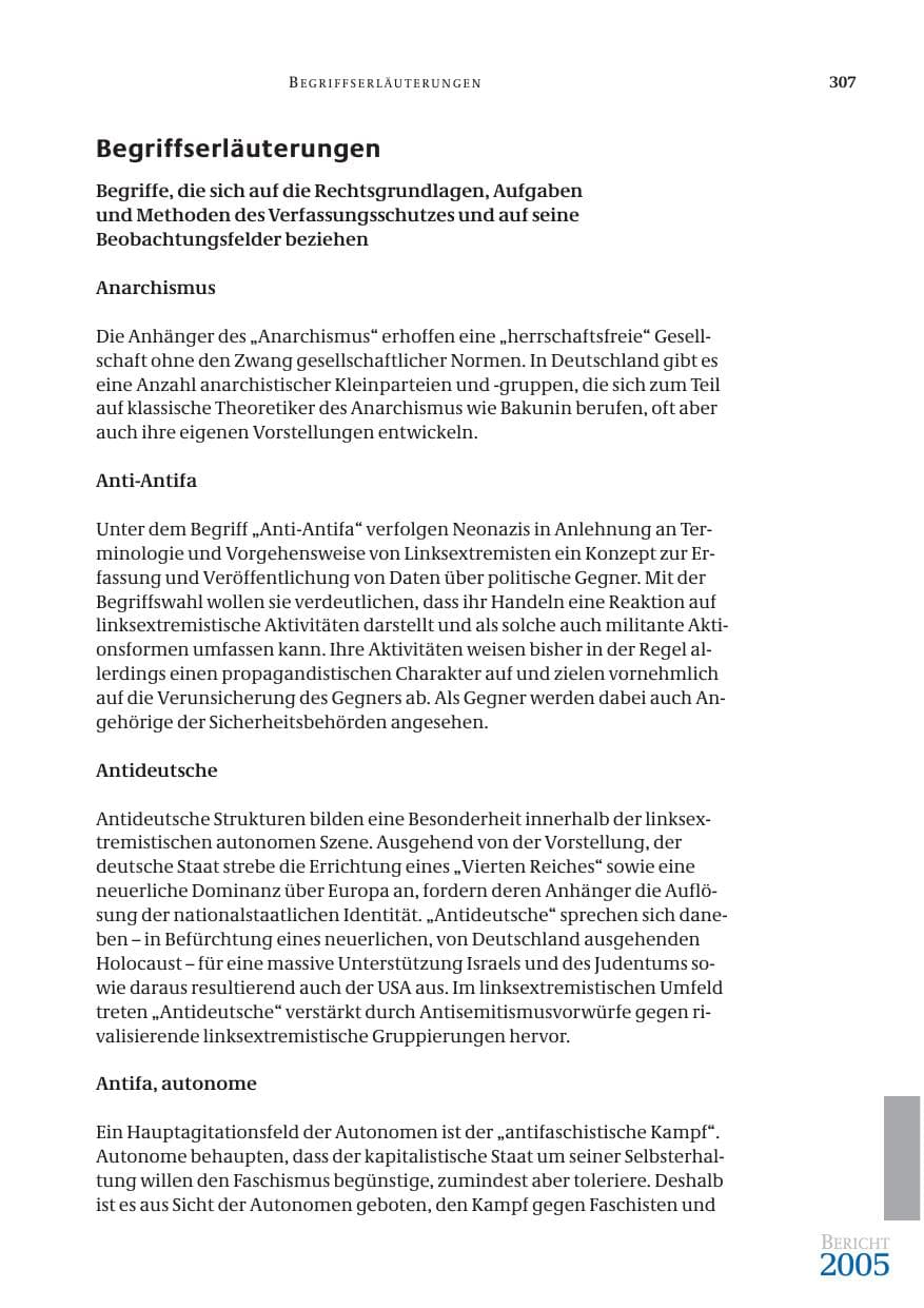 Seite 308 des Verfassungsschutzbericht 2005 Bund