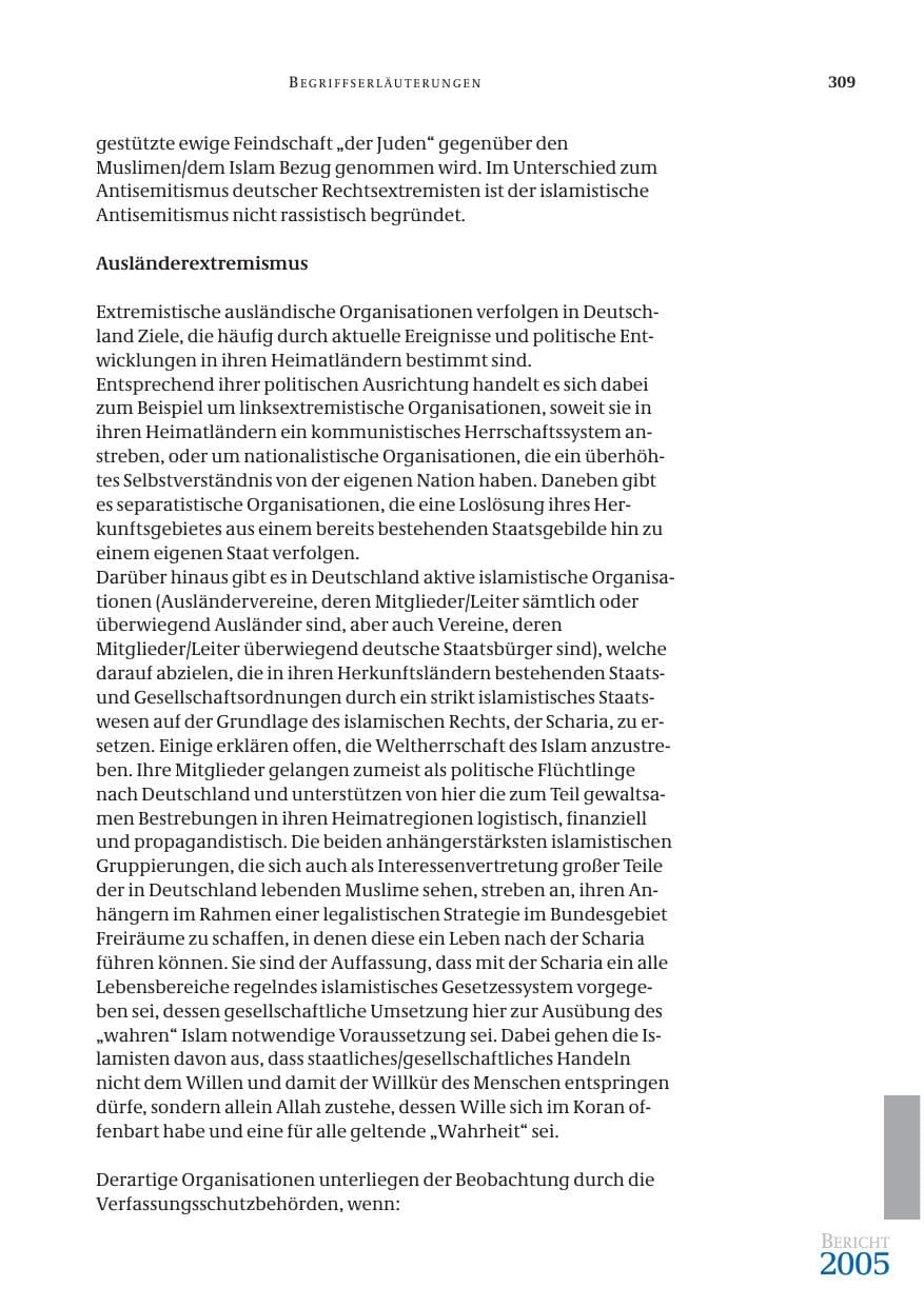 Seite 310 des Verfassungsschutzbericht 2005 Bund