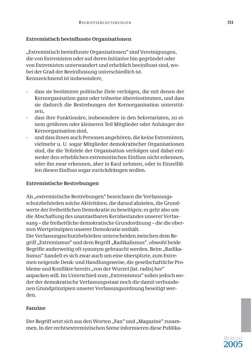 Seite 312 des Verfassungsschutzbericht 2005 Bund