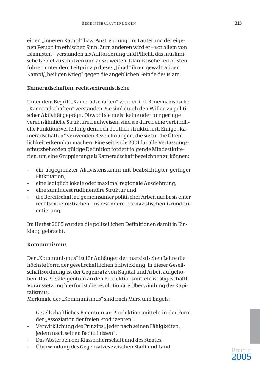 Seite 314 des Verfassungsschutzbericht 2005 Bund