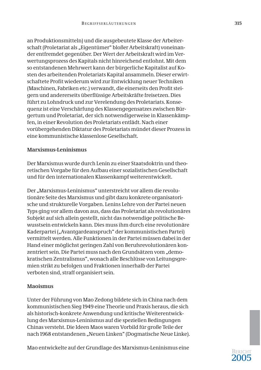 Seite 316 des Verfassungsschutzbericht 2005 Bund