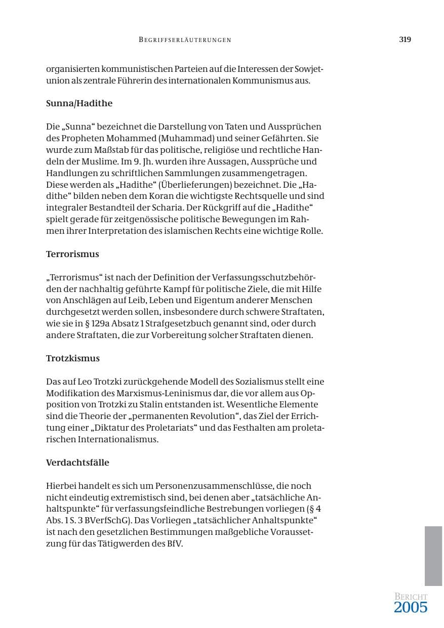 Seite 320 des Verfassungsschutzbericht 2005 Bund